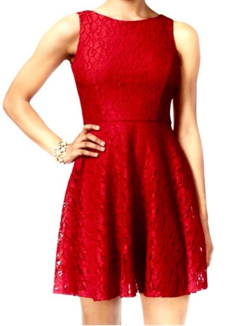 Speechless Red Party Dress Sleeveless Lace Fit & Flare Size 7 (Juniors)
